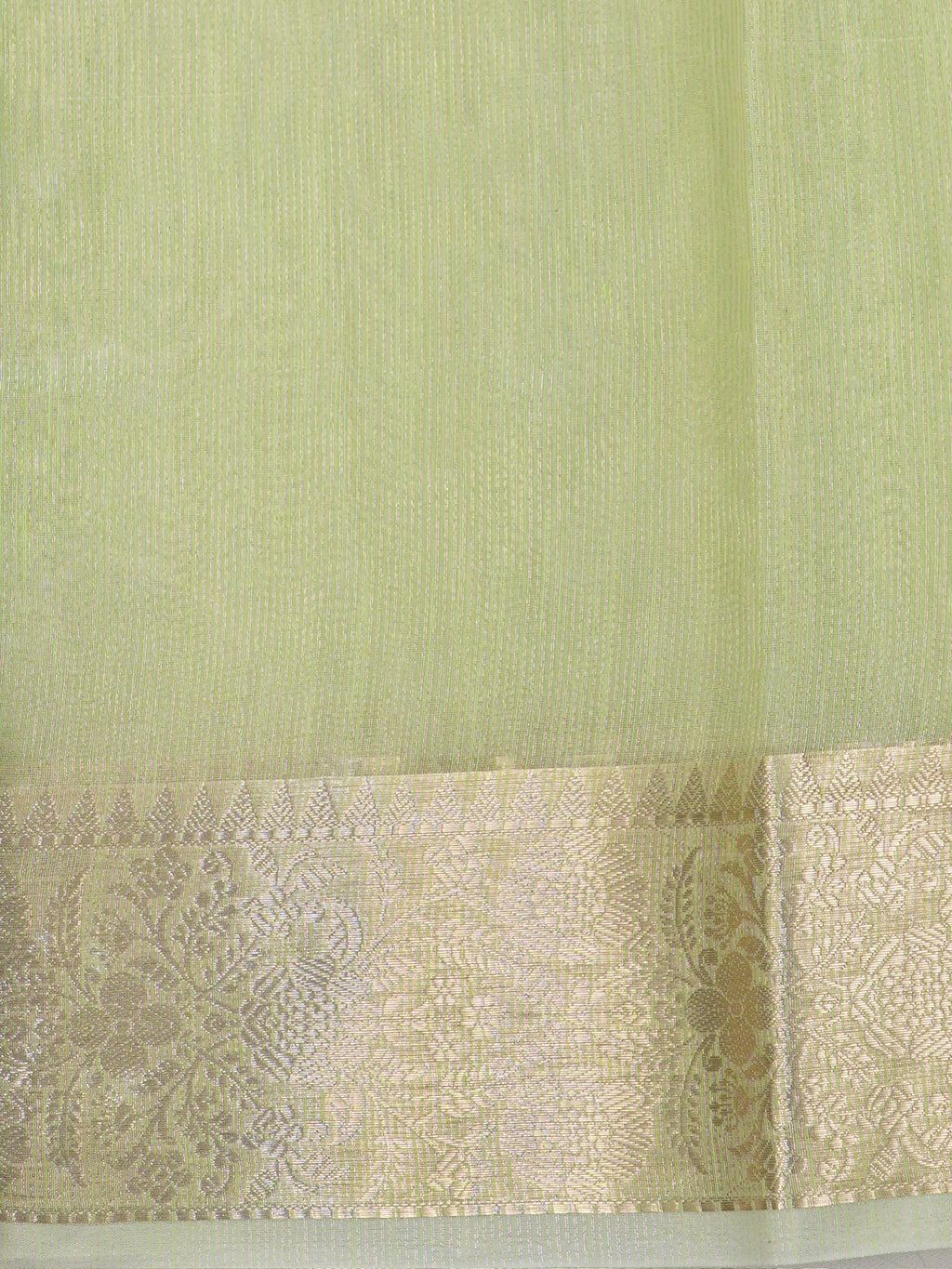 Lime Green Soft Cotton Silk Floral Vine Embroidered Saree with Silver Zari