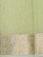 Lime Green Soft Cotton Silk Floral Vine Embroidered Saree with Silver Zari