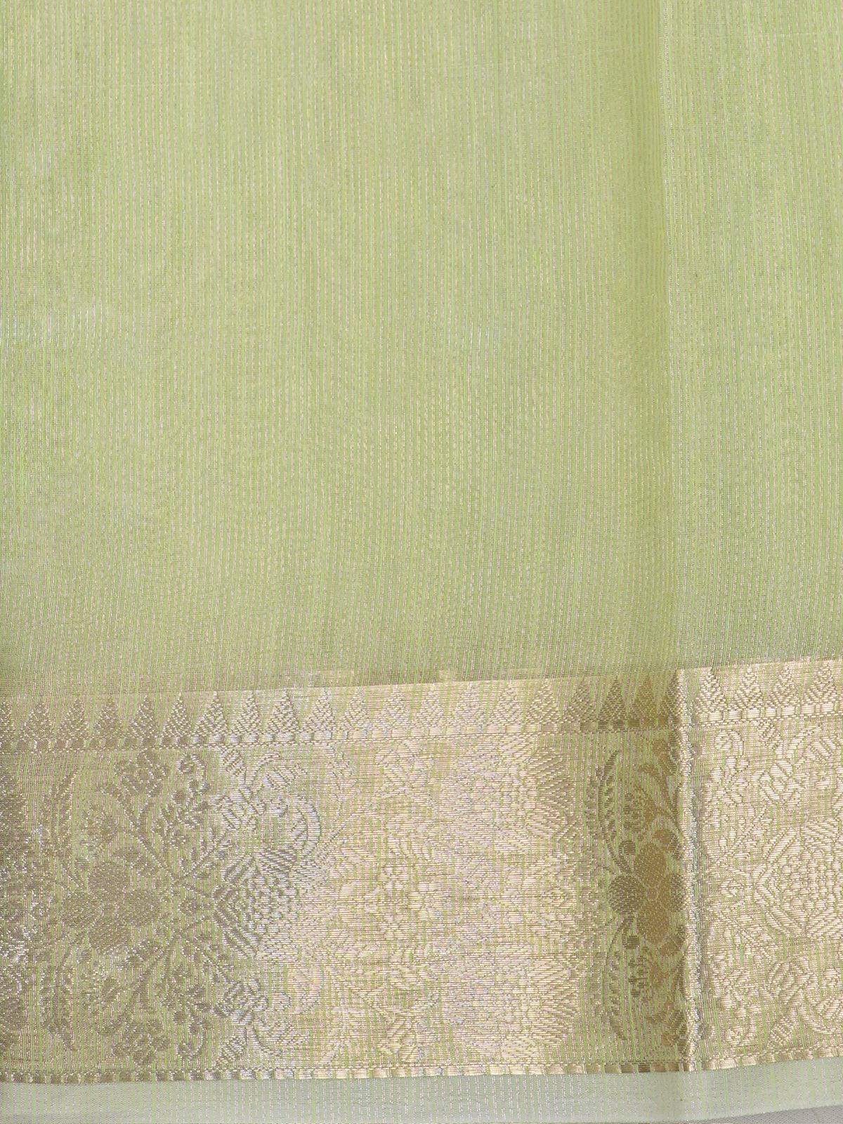 Lime Green Soft Cotton Silk Floral Vine Embroidered Saree with Silver Zari