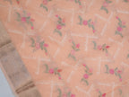 Peach Coral Soft Cotton Silk Floral &amp; Geometric Embroidered Saree with Silver Zari