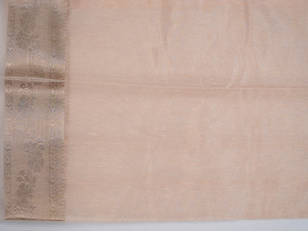 Peach Coral Soft Cotton Silk Floral &amp; Geometric Embroidered Saree with Silver Zari