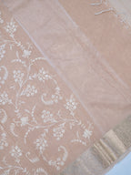 Beige Taupe Soft Cotton Silk Embroidered Saree with Silver Zari