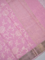 Light Pink Soft Cotton Silk Floral Embroidered Saree with Silver Zari