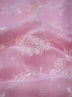 Light Pink Soft Cotton Silk Floral Embroidered Saree with Silver Zari