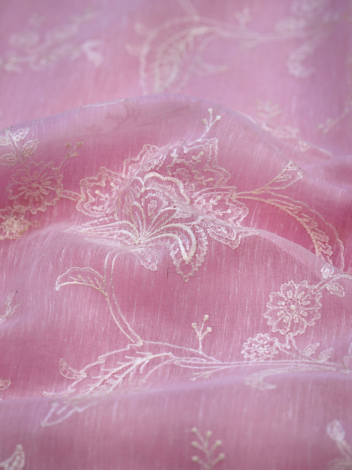 Light Pink Soft Cotton Silk Floral Embroidered Saree with Silver Zari