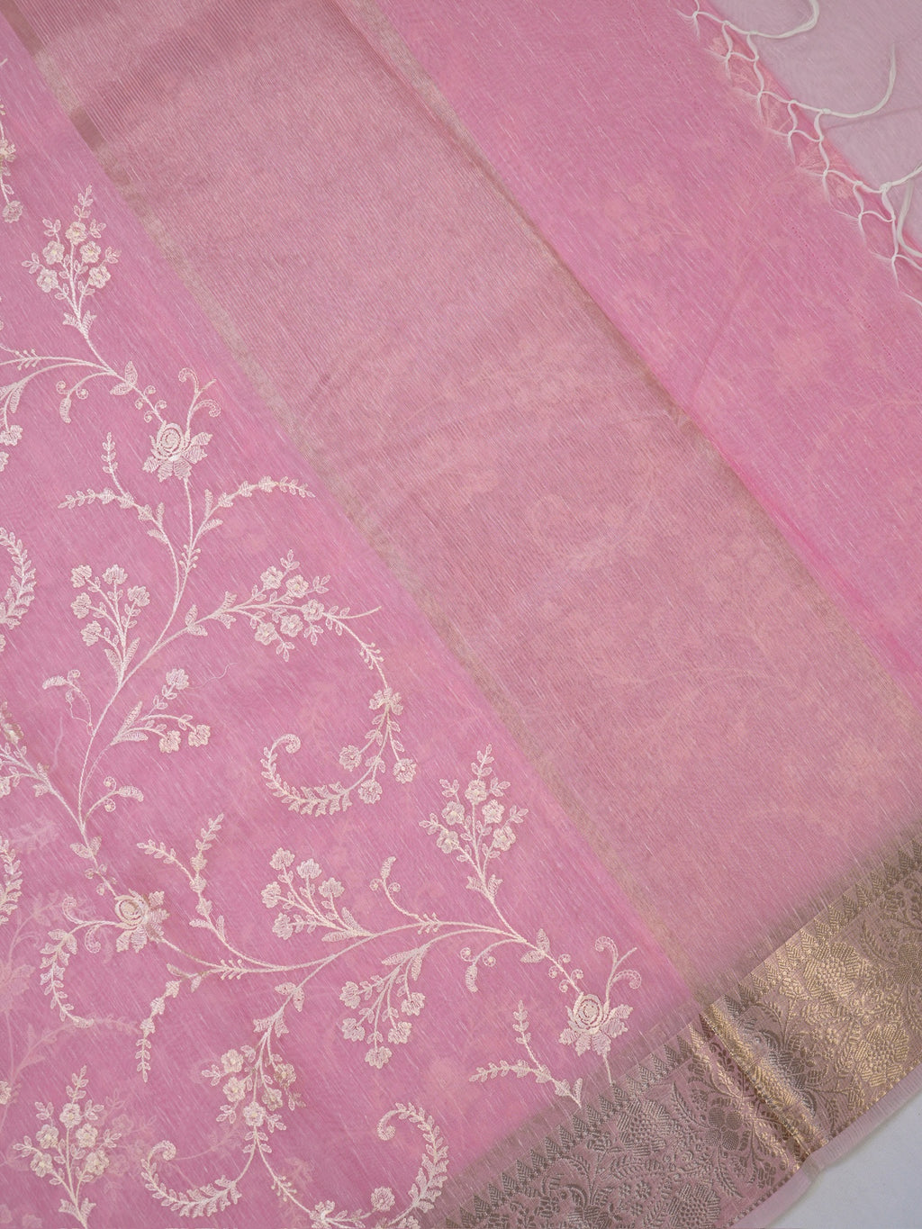Soft Pink Soft Cotton Silk Embroidered Saree with Silver Zari