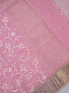 Soft Pink Soft Cotton Silk Embroidered Saree with Silver Zari