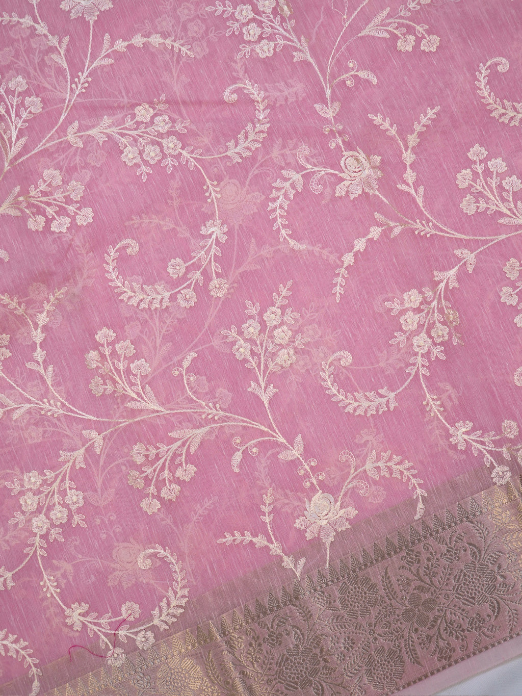 Soft Pink Soft Cotton Silk Embroidered Saree with Silver Zari