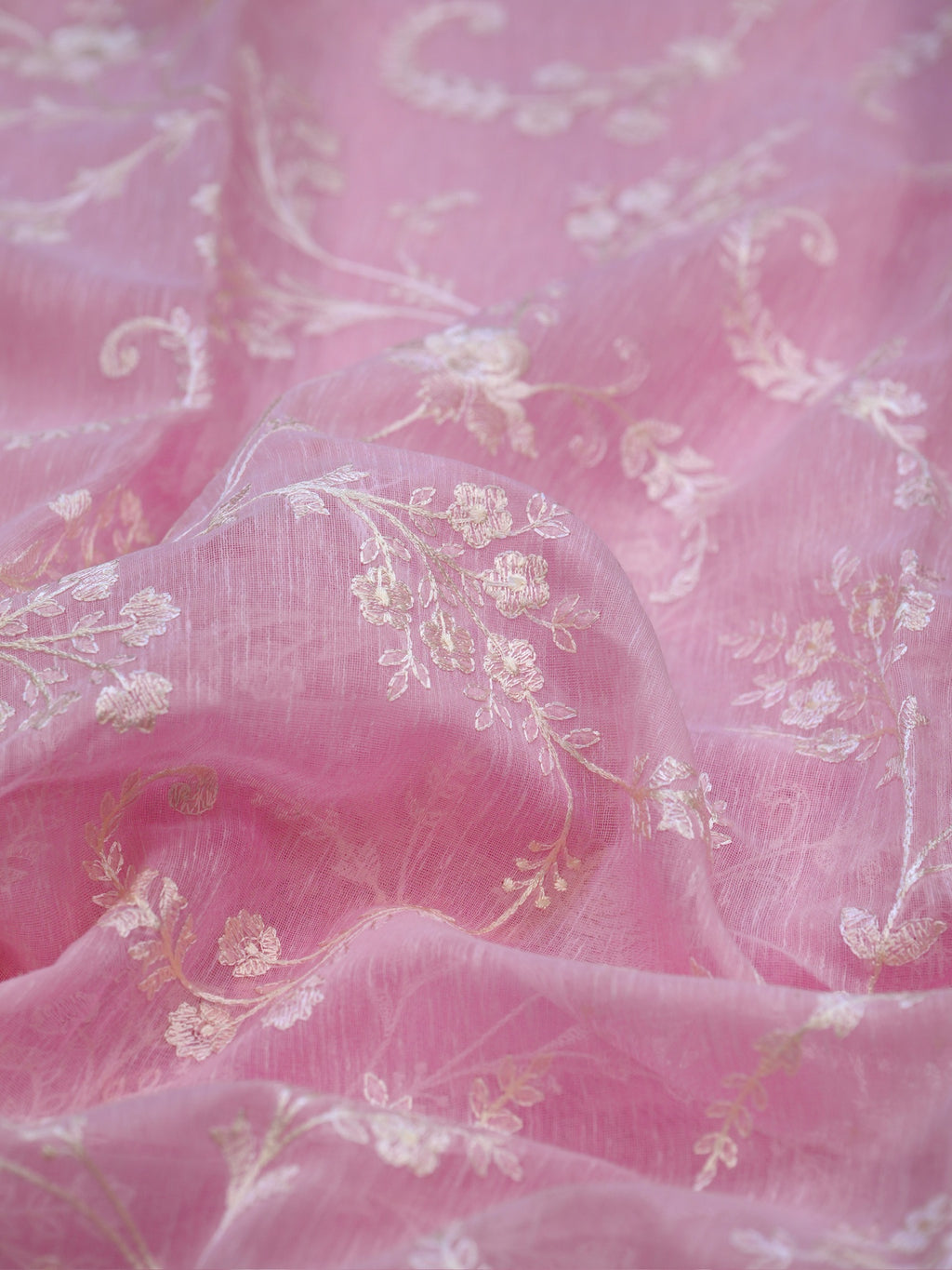 Soft Pink Soft Cotton Silk Embroidered Saree with Silver Zari