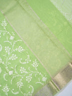 Light Green Soft Cotton Silk  Embroidered Saree with Silver Zari