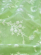 Light Green Soft Cotton Silk  Embroidered Saree with Silver Zari