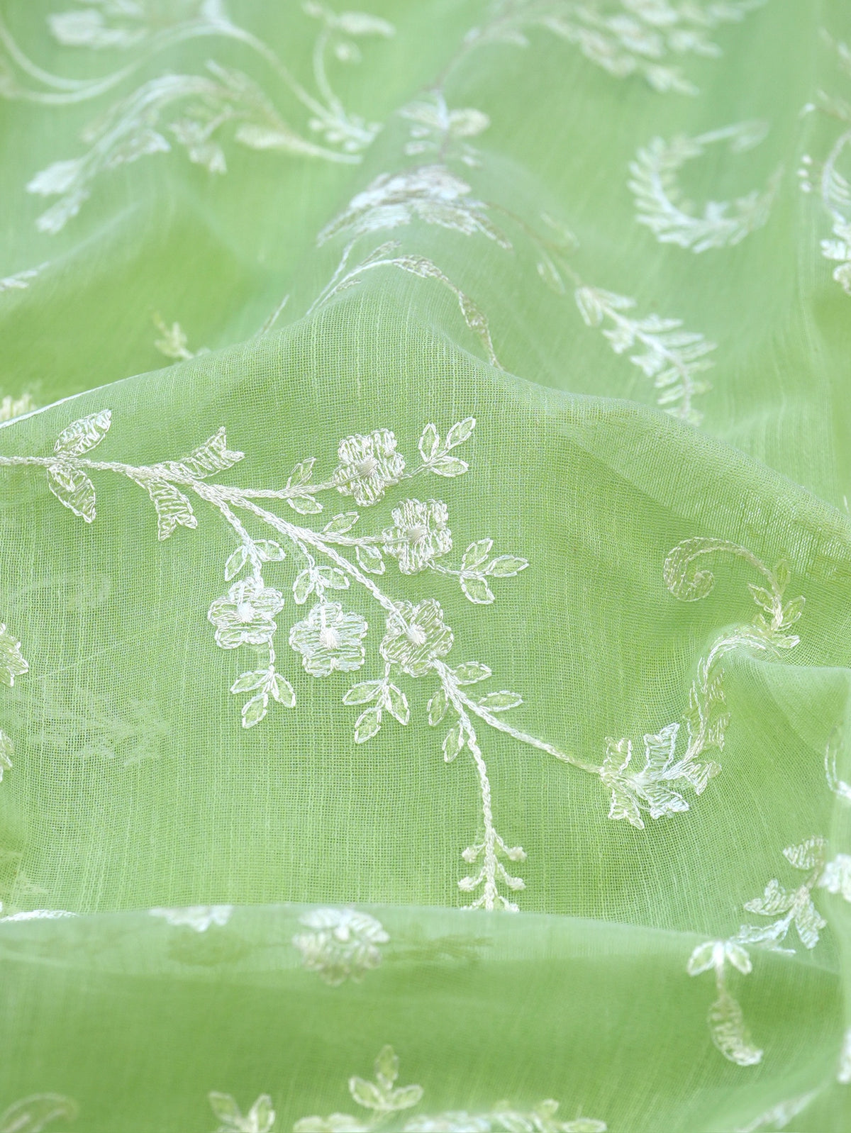 Light Green Soft Cotton Silk  Embroidered Saree with Silver Zari