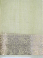 Light Green Soft Cotton Silk  Embroidered Saree with Silver Zari