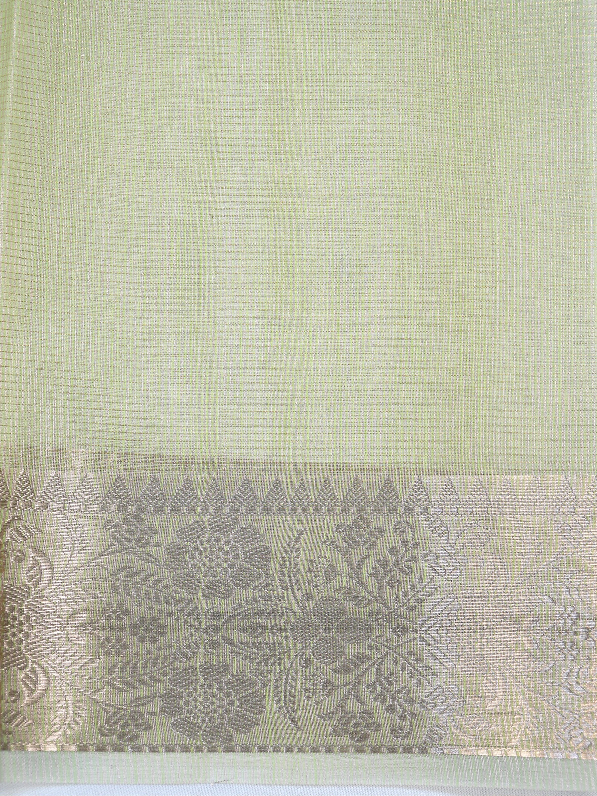 Light Green Soft Cotton Silk  Embroidered Saree with Silver Zari
