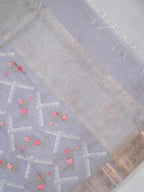 Grey Soft Cotton Silk Floral Embroidered Saree with Silver Zari