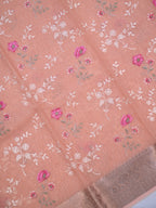 Peach Soft Cotton Silk Floral Embroidered Saree with Silver Zari