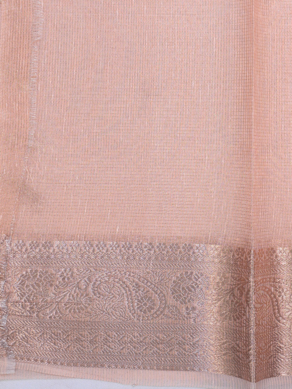 Peach Coral Soft Cotton Silk Floral Embroidered Saree with Silver Zari