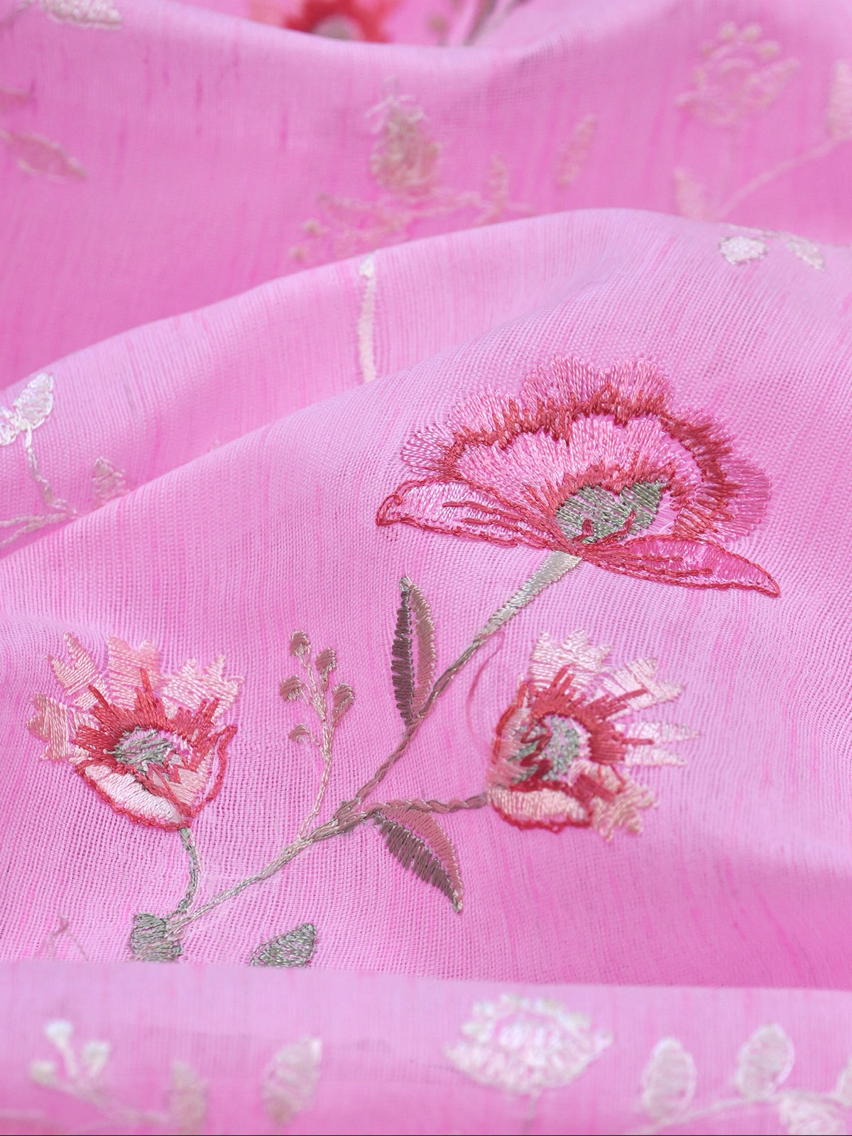 Pastel Pink Soft Cotton Silk Floral Embroidered Saree with Silver Zari