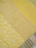 Sunshine Yellow Soft Cotton Silk Floral Vine Embroidered Saree with Silver Zari