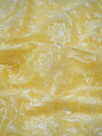 Sunshine Yellow Soft Cotton Silk Floral Vine Embroidered Saree with Silver Zari