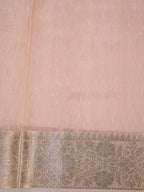 Peach Coral Soft Cotton Silk Floral Vine Embroidered Saree with Silver Zari