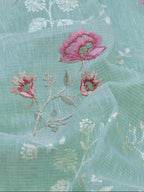 Sea Green Soft Cotton Silk Embroidered Saree with Silver Zari