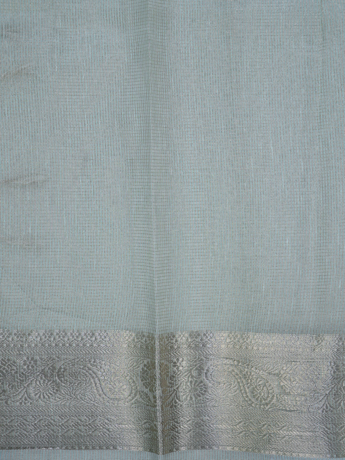 Sea Green Soft Cotton Silk Floral Embroidered Saree with Silver Zari