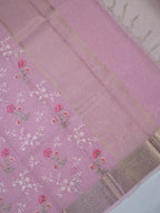 Soft Mauve Pink Soft Cotton Silk Floral Embroidered Saree with Silver Zari