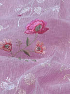 Soft Mauve Pink Soft Cotton Silk Floral Embroidered Saree with Silver Zari