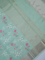 Sea Green Soft Cotton Silk Embroidered Saree with Silver Zari