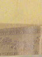Light Yellow Soft Cotton Silk Floral Embroidered Saree with Silver Zari