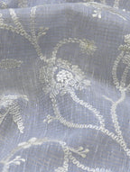 Steel Grey Soft Cotton Silk Floral Embroidered Saree with Silver Zari