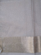 Steel Grey Soft Cotton Silk Floral Embroidered Saree with Silver Zari