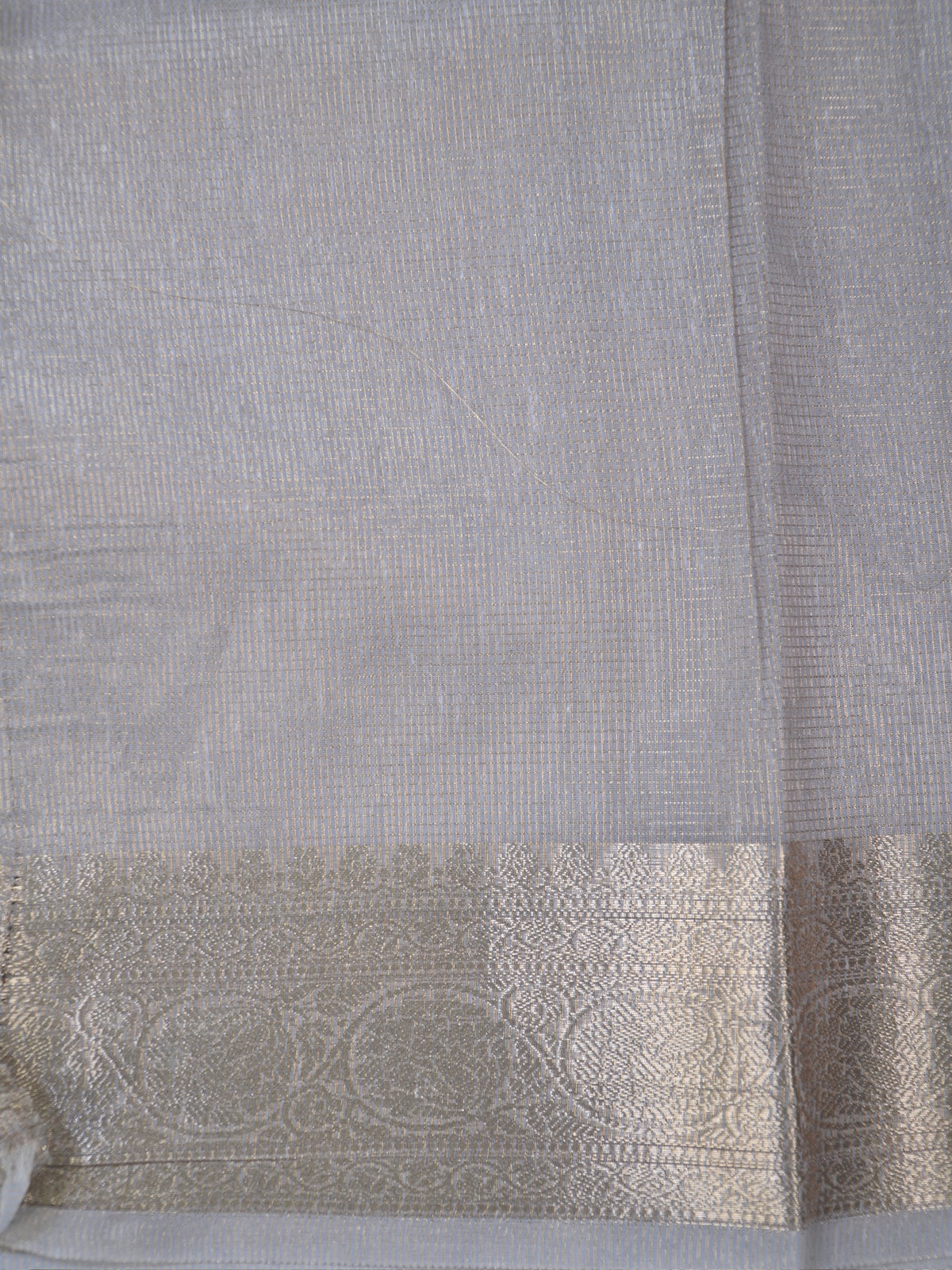 Steel Grey Soft Cotton Silk Floral Embroidered Saree with Silver Zari