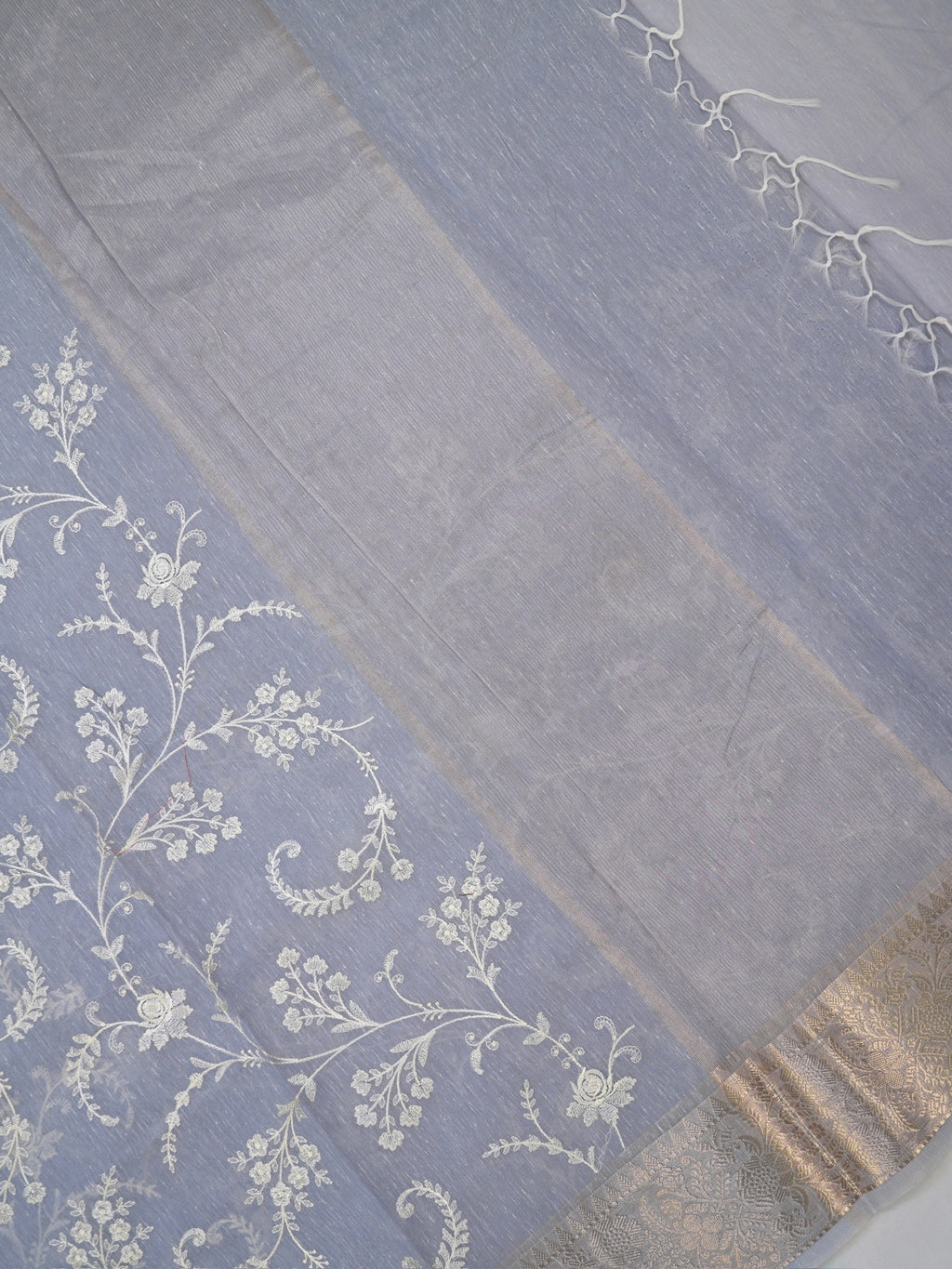 Light Blue Soft Cotton Silk Embroidered Saree with Silver Zari