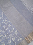 Light Blue Soft Cotton Silk Embroidered Saree with Silver Zari