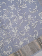 Light Blue Soft Cotton Silk Embroidered Saree with Silver Zari