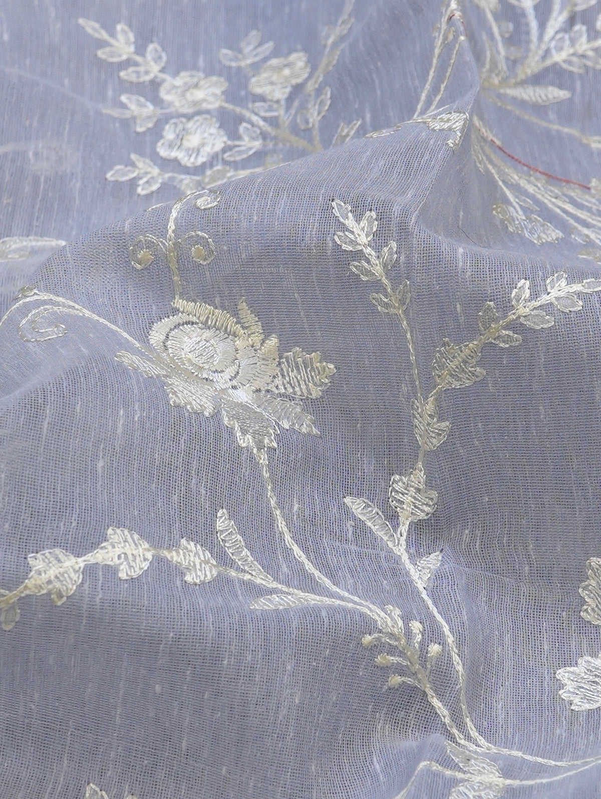 Light Blue Soft Cotton Silk Embroidered Saree with Silver Zari