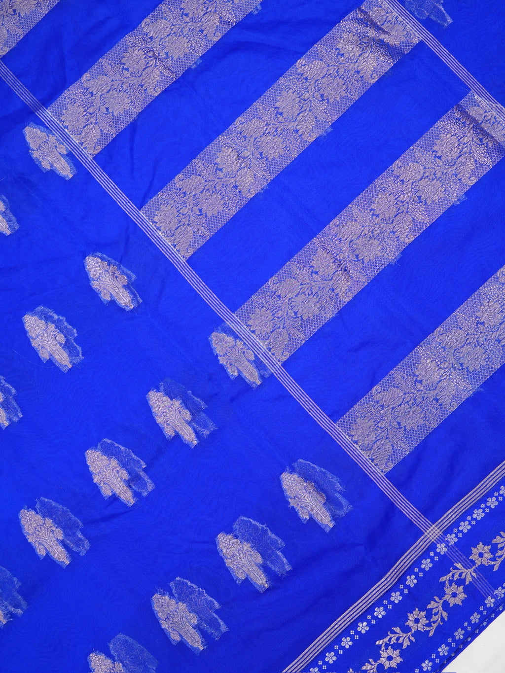 Royal Blue Soft Organza Silk Saree with Silver Zari