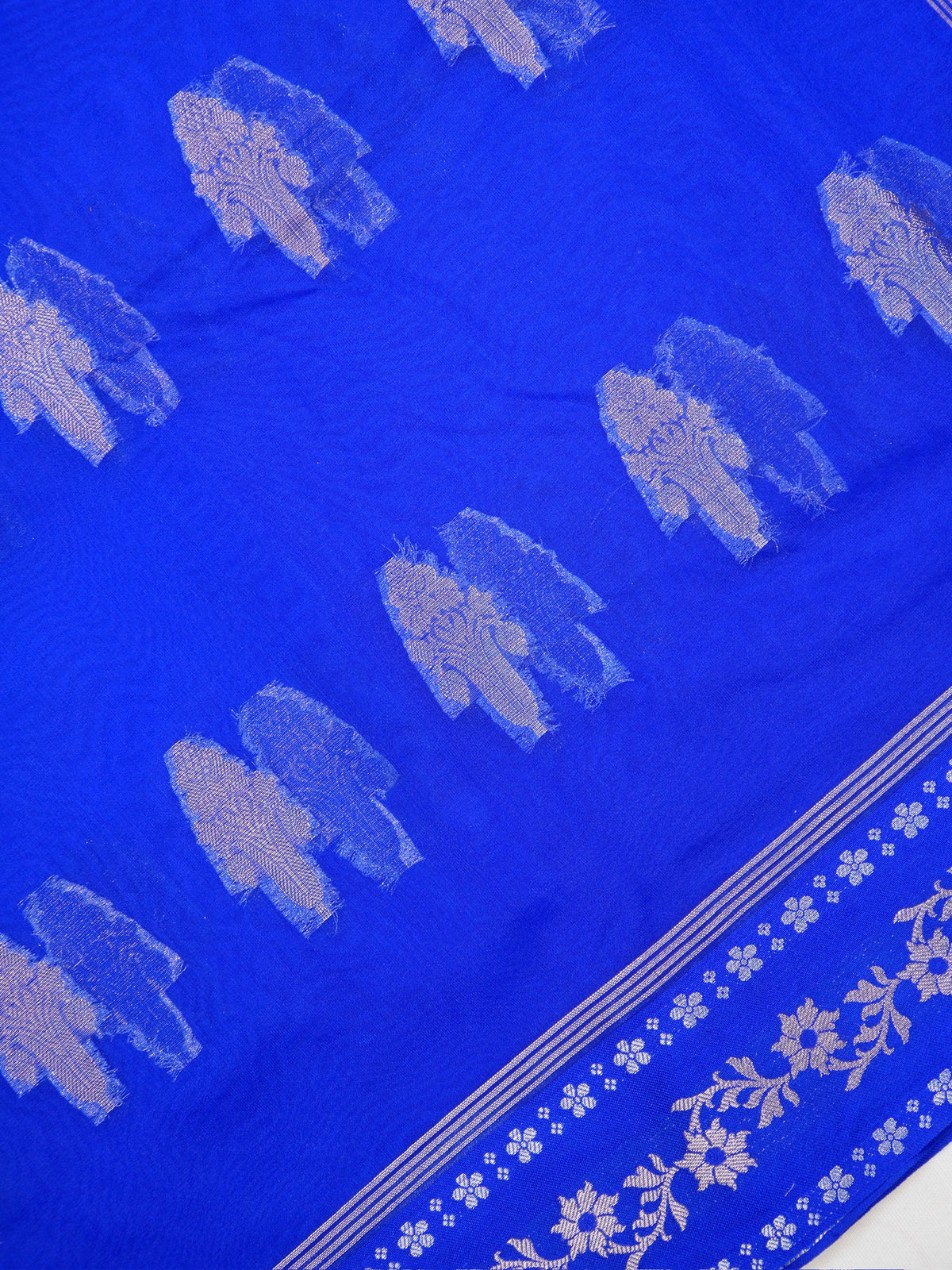 Royal Blue Soft Organza Silk Saree with Silver Zari