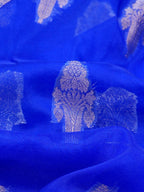 Royal Blue Soft Organza Silk Saree with Silver Zari