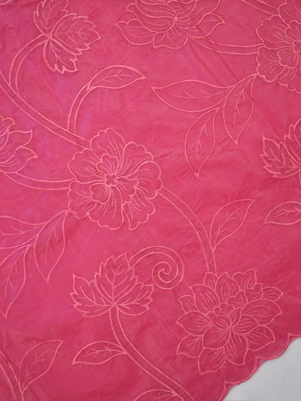 Rose Pink Soft Organza Silk Floral Embroidered Saree with Scalloped Border