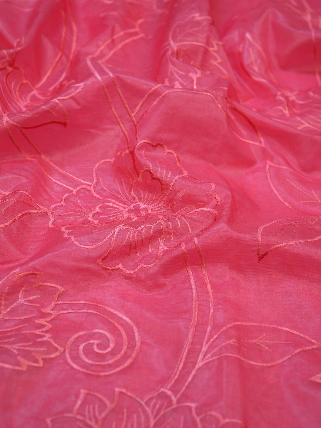 Rose Pink Soft Organza Silk Floral Embroidered Saree with Scalloped Border
