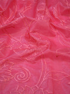 Rose Pink Soft Organza Silk Floral Embroidered Saree with Scalloped Border