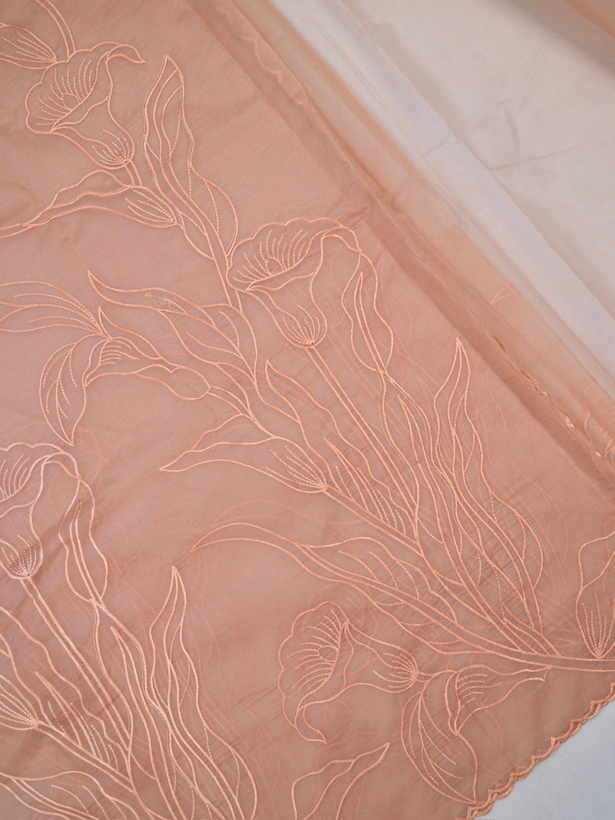 Rose Gold Soft Organza Floral Embroidered Saree