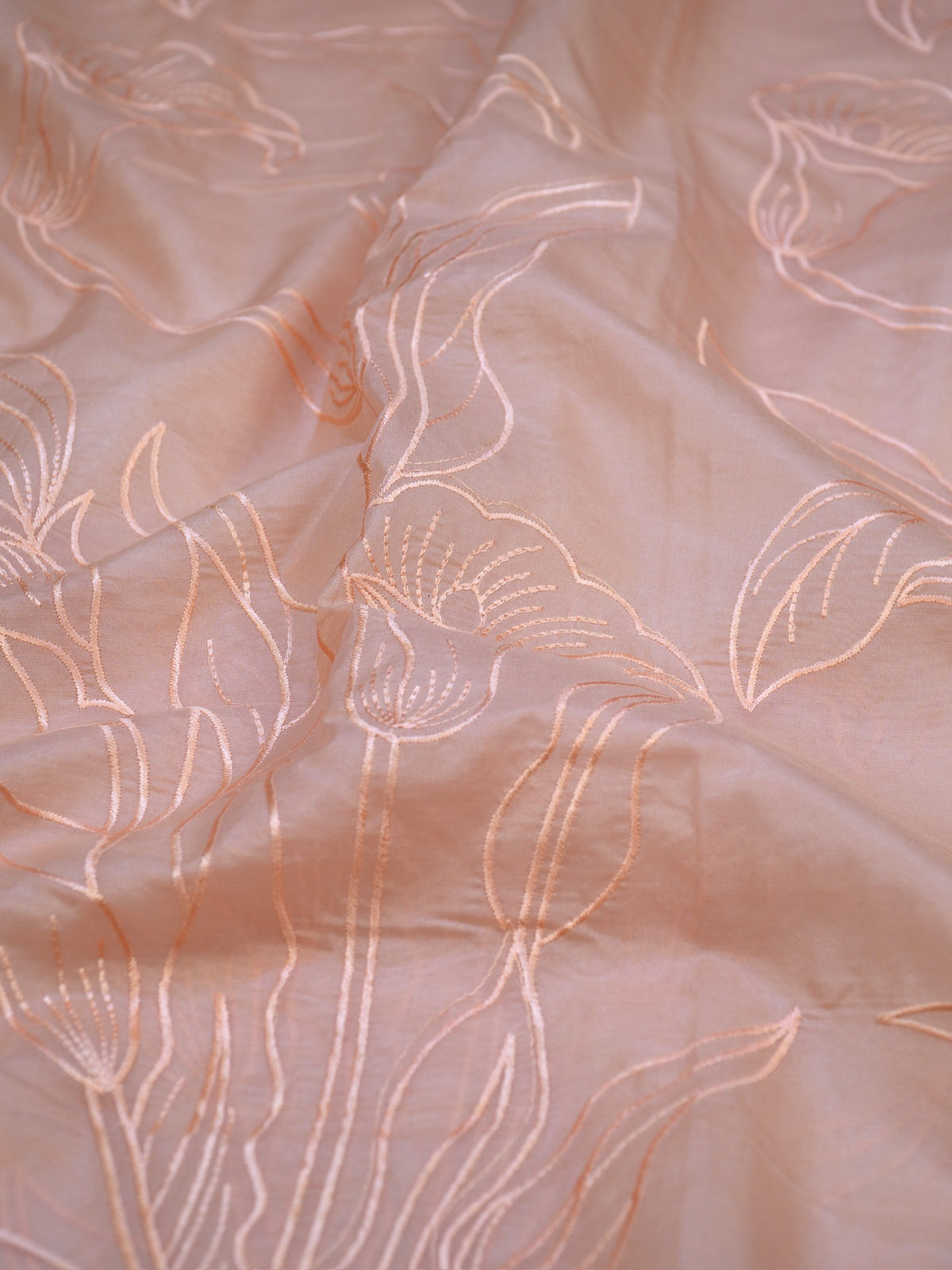 Rose Gold Soft Organza Floral Embroidered Saree