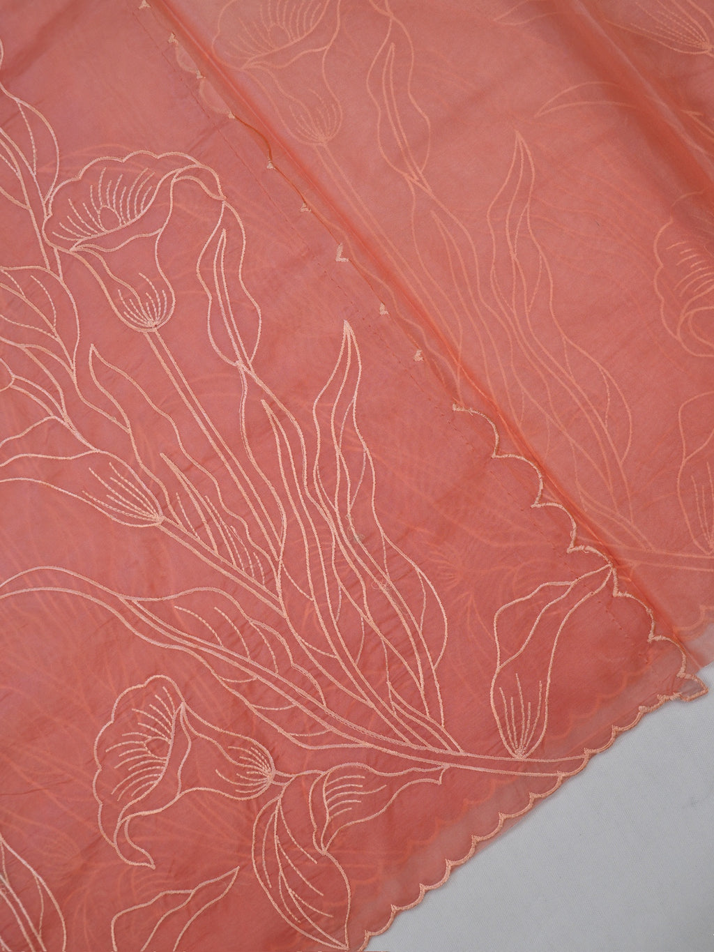 Peach Soft Organza Floral Embroidered Saree