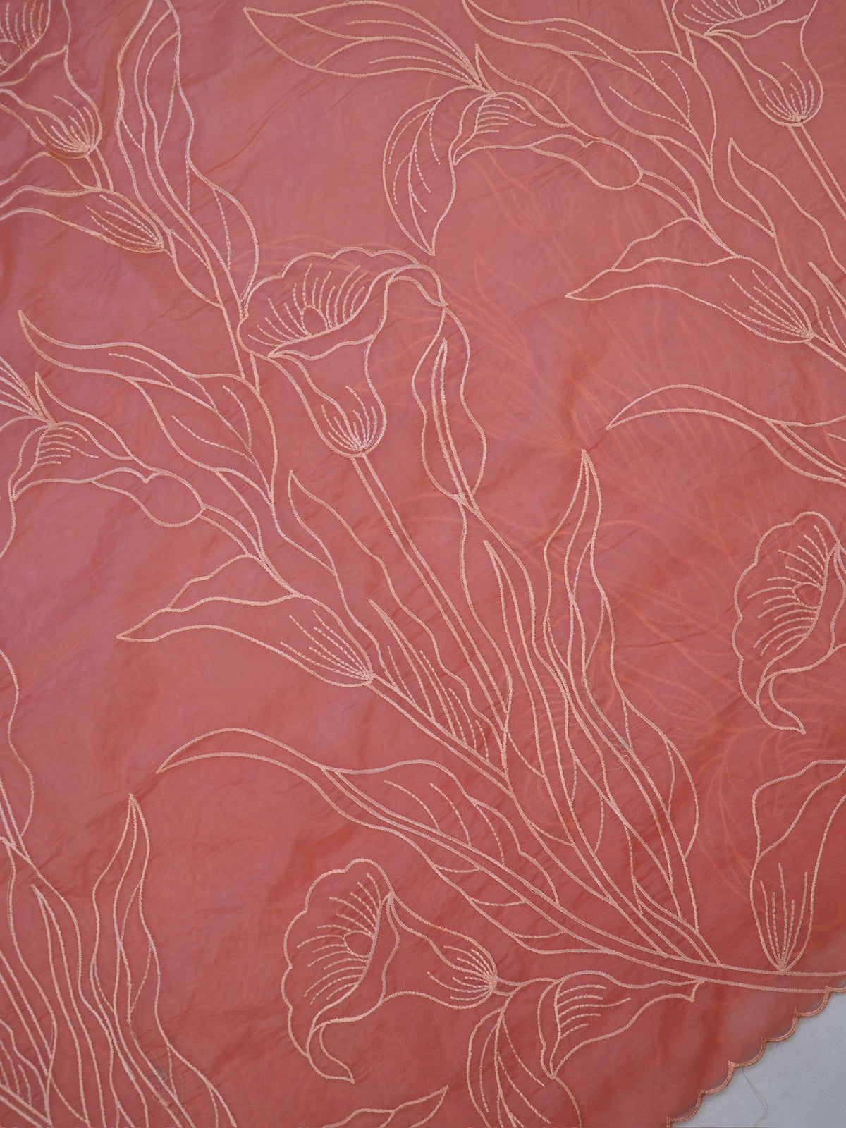 Peach Soft Organza Floral Embroidered Saree