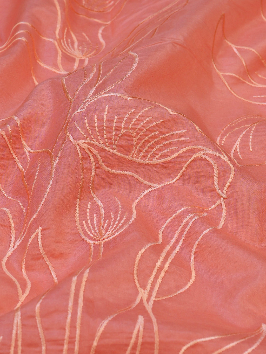 Peach Soft Organza Floral Embroidered Saree