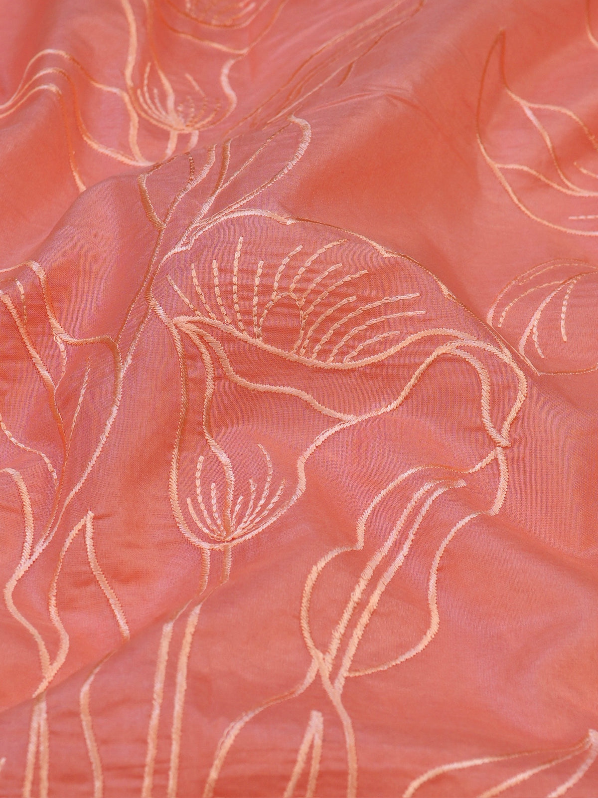 Peach Soft Organza Floral Embroidered Saree
